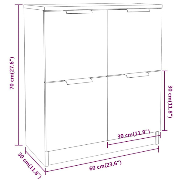 vidaXL Skänkar 2 st rökfärgad ek 60x30x70 cm konstruerat trä Brun