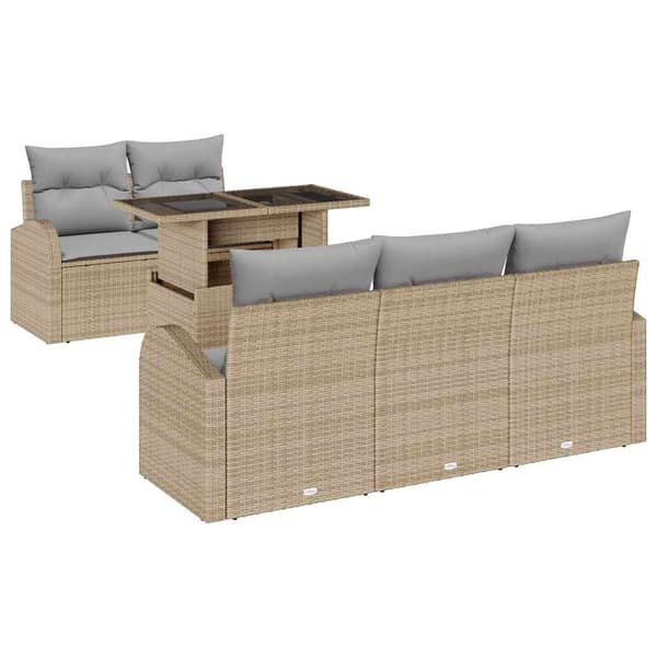 vidaXL Trädgårdsoffset 6 st Beige konstrotting Beige