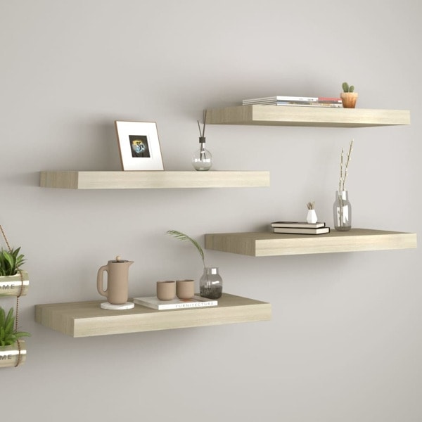 vidaXL Svävande vägghyllor 4 st ek 60x23,5x3,8 cm MDF Brun
