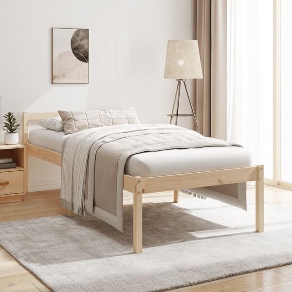 vidaXL Sängram massiv furu 90x200 cm Brun