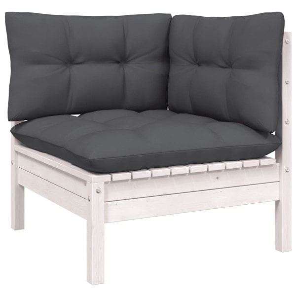 vidaXL Loungegrupp med dynor 11 delar vit massiv furu Vit