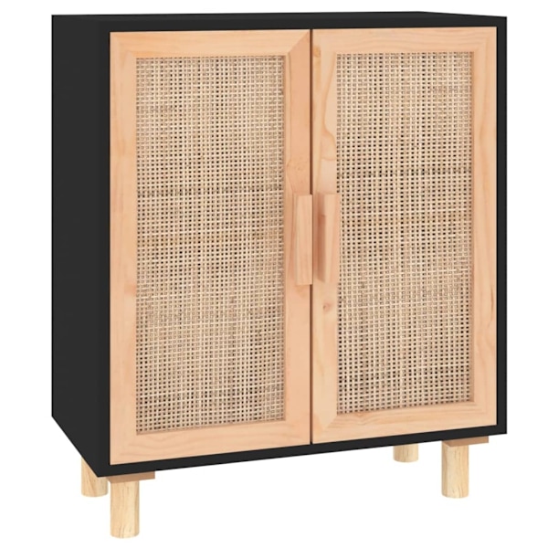 vidaXL Skänk svart 60x30x70 cm massiv furu och naturlig rotting Svart