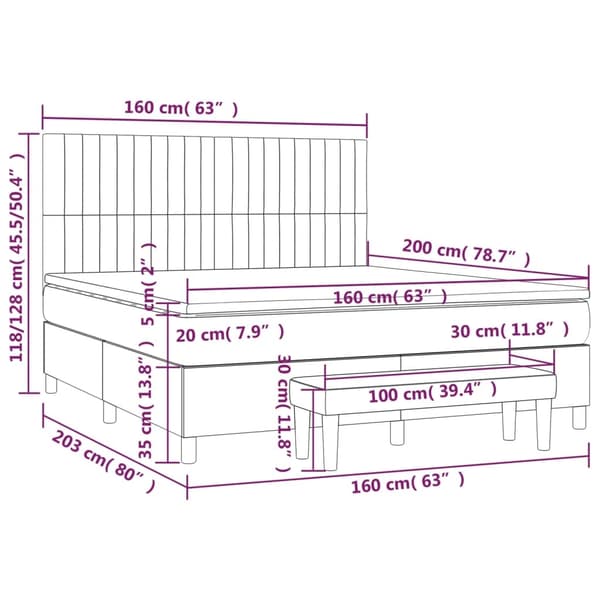vidaXL Ramsäng med madrass gräddvit 160x200 cm tyg Kräm