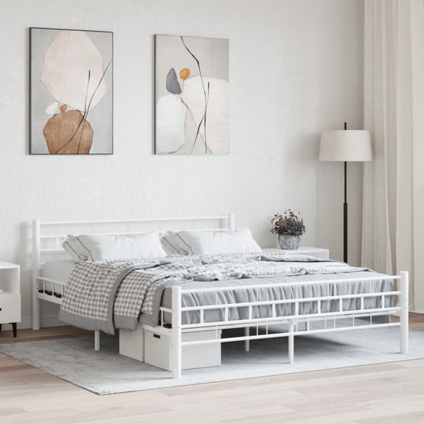 vidaXL Sängram med huvudgavel utan madrass vit 160x200 cm metall Vit