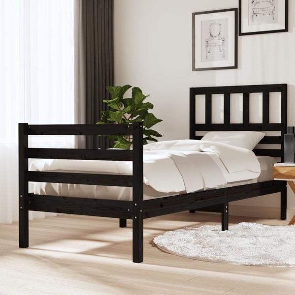 vidaXL Sängram svart massivt trä 90x200 cm enkelsäng Svart