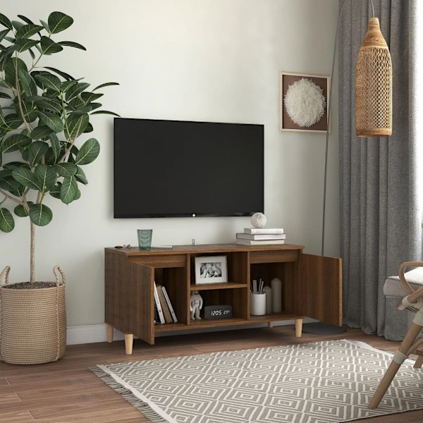 vidaXL TV-bänk med massiva träben brun ek 103,5x35x50 cm Brun