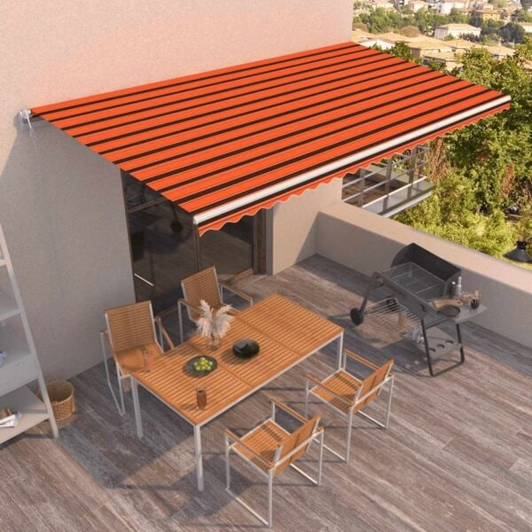 vidaXL Markis automatiskt infällbar 600x350 cm orange och brun Flerfärgsdesign