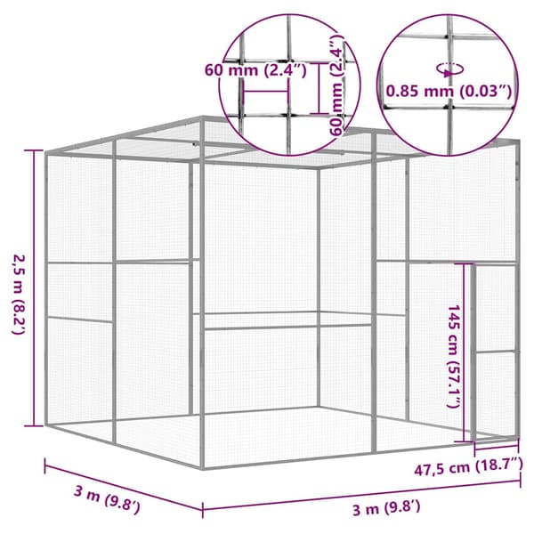 vidaXL Kattbur 3x3x2,5 m galvaniserat stål Silver