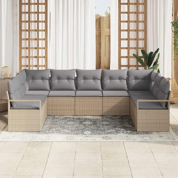 vidaXL Soffset med kudde 9 pcs Beige konstrotting Beige