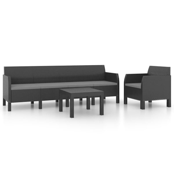 vidaXL Loungegrupp för trädgården 3 delar m. dynor PP-rotting antracit Antracit