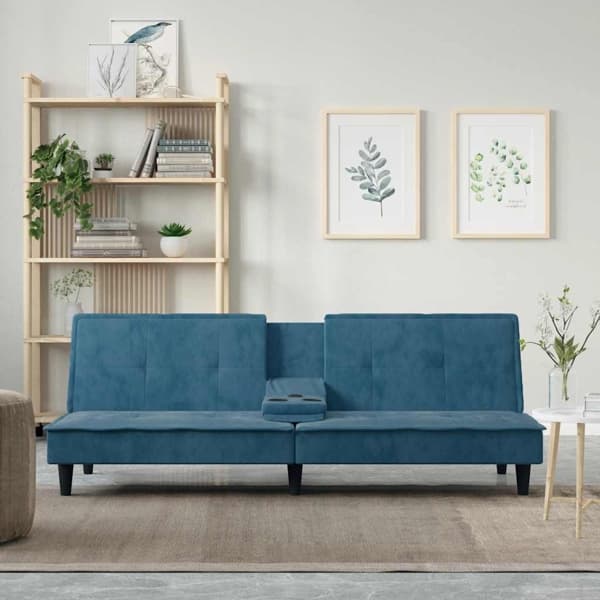 vidaXL Bäddsoffa med mugghållare blå sammet Blå