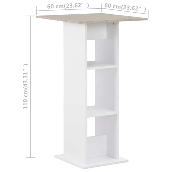 vidaXL Barbord vit och betonggrå 60x60x110 cm Vit