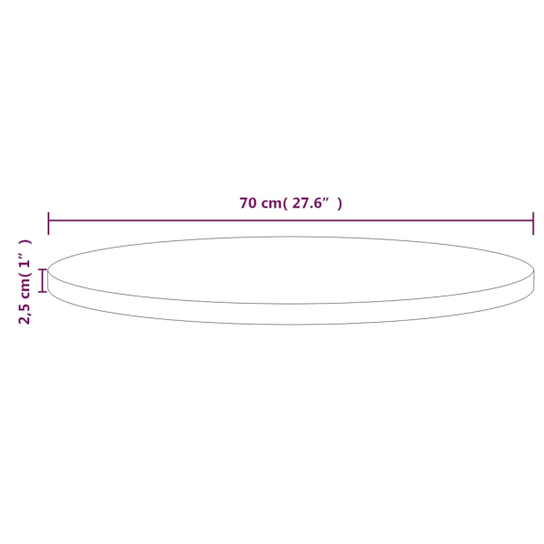 vidaXL Bordsskiva Ø70x2,5 cm massiv furu Brun