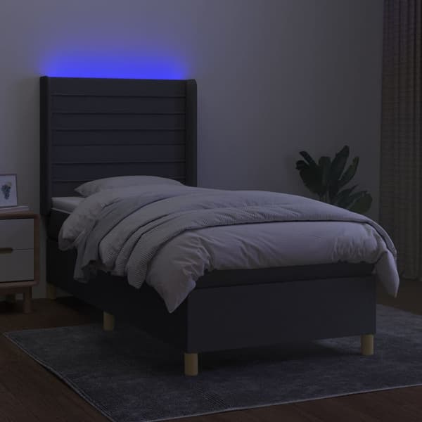 vidaXL Ramsäng med madrass & LED mörkgrå 100x200 cm tyg Grå