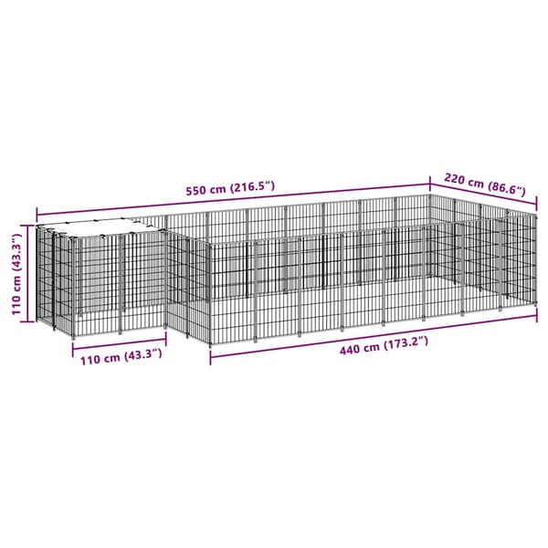 vidaXL Hundgård silver 8,47 m² stål Silver