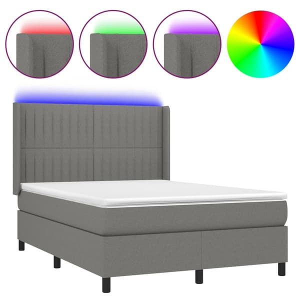 vidaXL Ramsäng med madrass & LED mörkgrå 140x190 cm tyg Grå