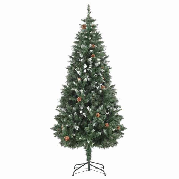 vidaXL Belyst plastgran med kulor och kottar 180 cm Grön