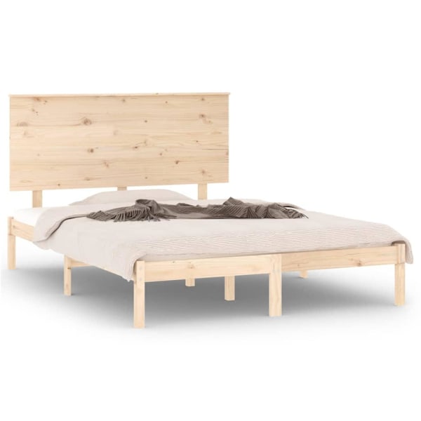 vidaXL Sängram massivt trä 135x190 cm Brun