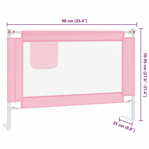 vidaXL Sängskena för barn rosa 90x25 cm tyg Rosa