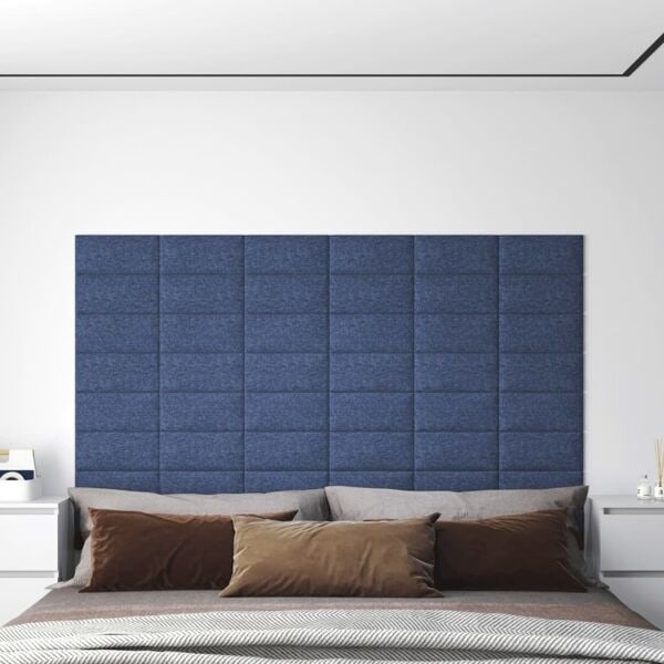 vidaXL Väggpaneler 12 st blå 30x15 cm tyg 0,54 m² Blå