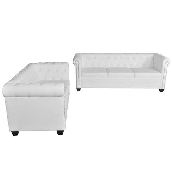 vidaXL Soffset Chesterfield i vit konstläder 2-sitsig + 3-sitsig Vit