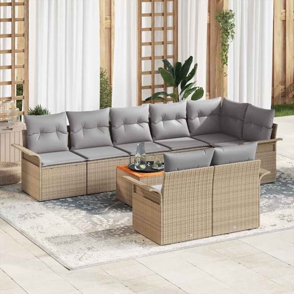 vidaXL Trädgårdsoffset 9 st Beige konstrotting Beige