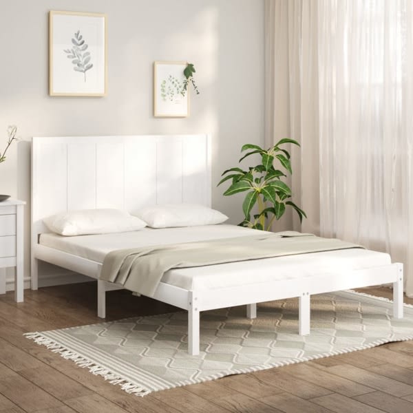 vidaXL Sängram vit massiv furu 160x200 cm Vit