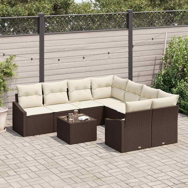 vidaXL Soffset 9 st Brun och Kräm konstrotting Brun
