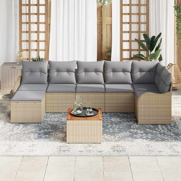 vidaXL Trädgårdsoffset 8 st Beige konstrotting Beige