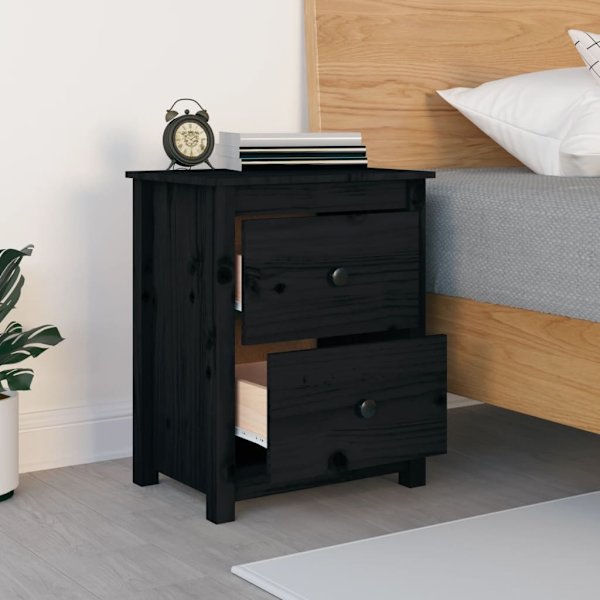 vidaXL Sängbord svart 50x35x61,5 cm massiv furu Svart