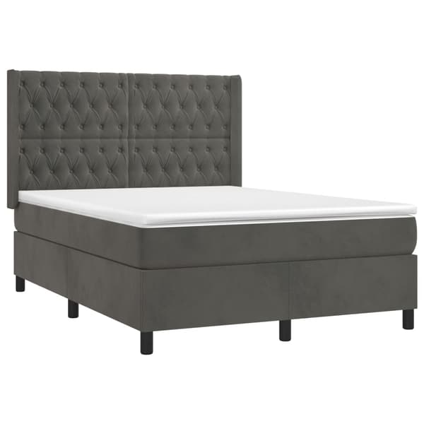 vidaXL Ramsäng med madrass & LED mörkgrå 140x200 cm sammet Grå