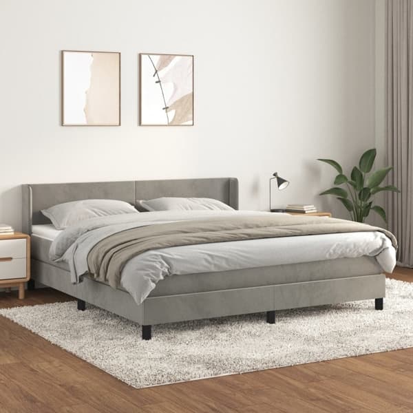 vidaXL Ramsäng med madrass ljusgrå 180x200 cm sammet Grå