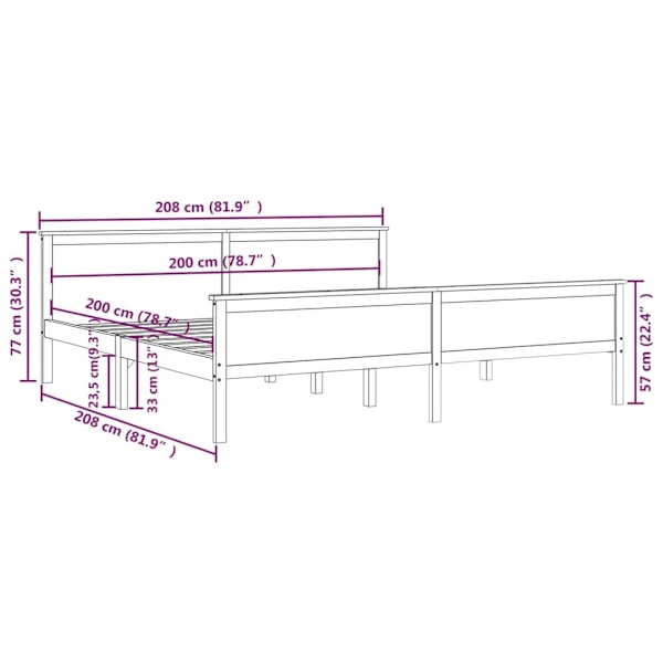 vidaXL Sängram honungsbrun massiv furu 200x200 cm Brun