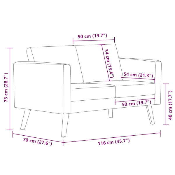 vidaXL Soffa i tyg 2-sitsig ljusgrå grå