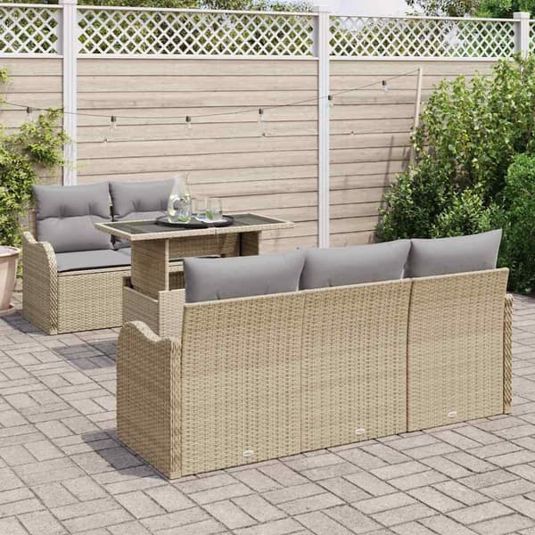 vidaXL Trädgårdsoffset 6 st Beige Poly Rattan Beige