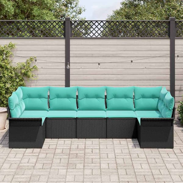 vidaXL Trädgårdsoffset 7 st Svart Poly rattan Svart