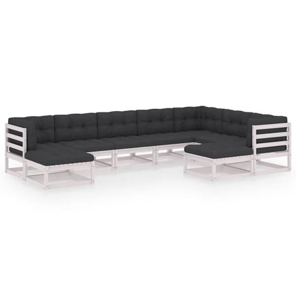 vidaXL Loungegrupp med dynor 9 delar vit massiv furu Vit