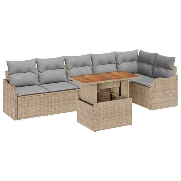 vidaXL Trädgårdsoffset 7 st 6-Antal sittplatser beige och ljusgrå Beige