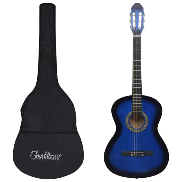 vidaXL Gitarr för nybörjare med fodral klassisk blå 4/4 39"