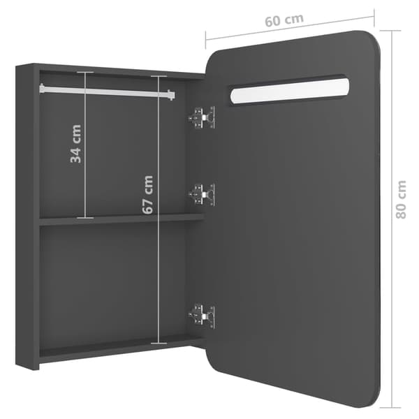 vidaXL Badrumsspegel med skåp LED grå 60x11x80 cm grå