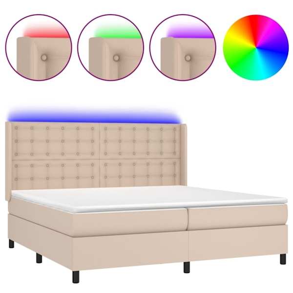 vidaXL Ramsäng med bäddmadrass & LED cappuccino 200x200 cm konstläder Brun