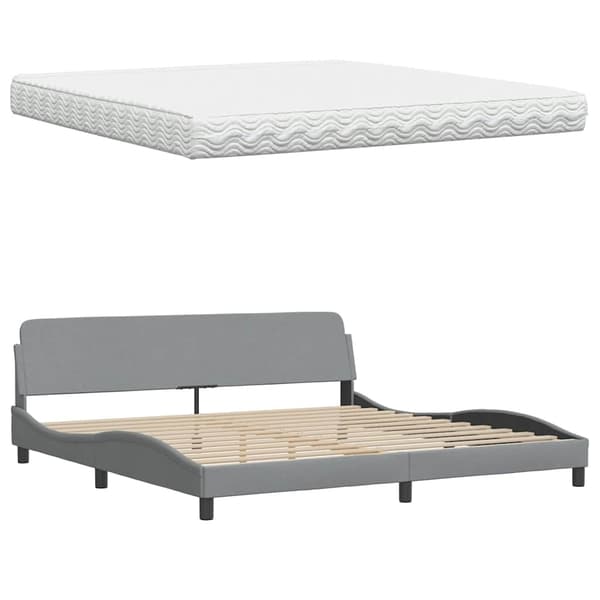 vidaXL Säng med madrass ljusgrå 200x200 cm tyg Grå