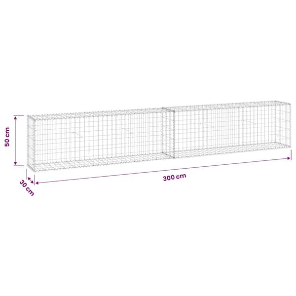 vidaXL Gabionmur i galvaniserat stål 300x30x50 cm Silver