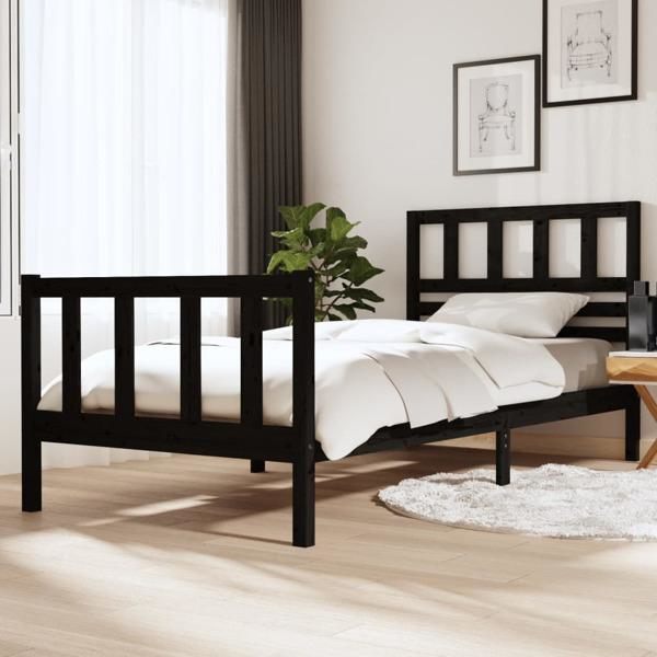 vidaXL Sängram svart massivt trä 100x200 cm Svart