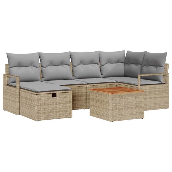 vidaXL Trädgårdsoffset 7 st Beige konstrotting Beige