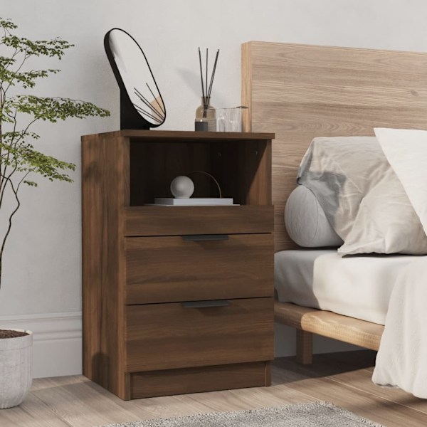 vidaXL Sängbord 2 st brun ek konstruerat trä Brun