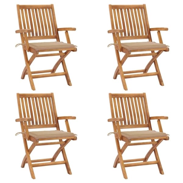vidaXL Hopfällbara stolar med dynor 4 st massivt teakträ Beige