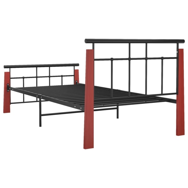 vidaXL Sängram metall och massiv ek 90x200 cm Svart