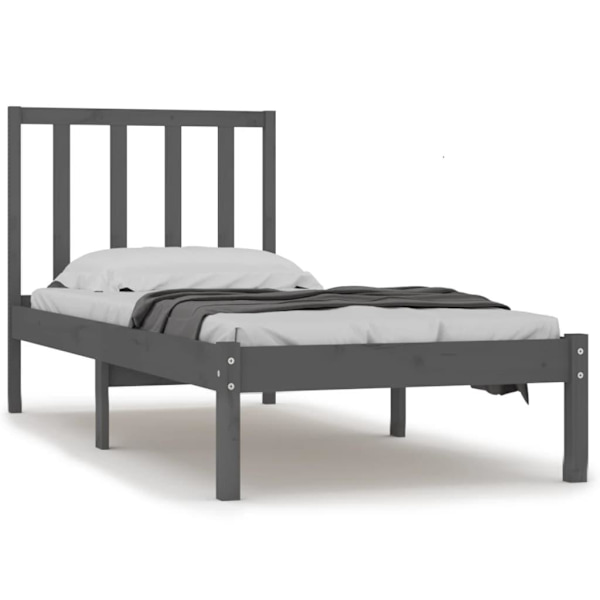 vidaXL Sängram grå massiv furu 90x200 cm Grå