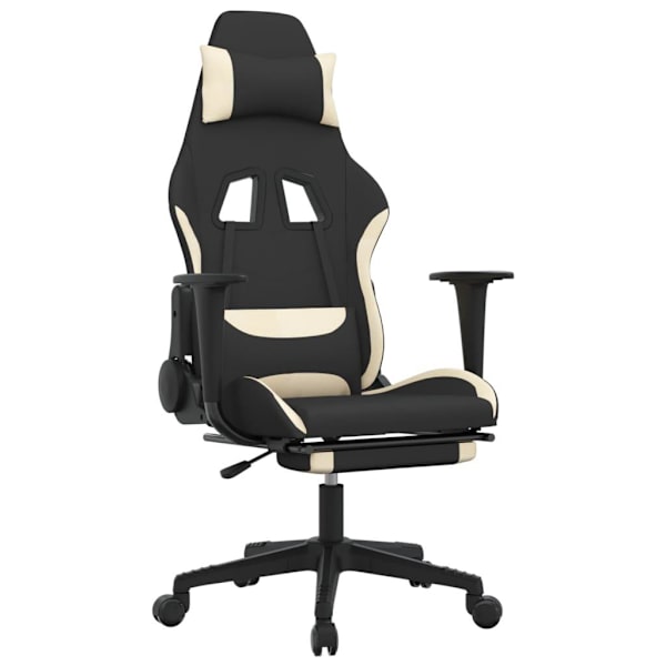 vidaXL Gamingstol med fotstöd och massage svart och gräddvit tyg Kräm
